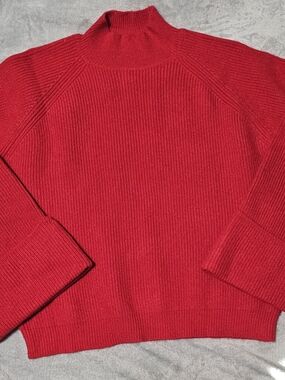 Red Ribbed Mock Neck Women's Sweater